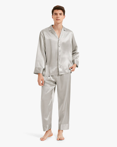 Casual Lapel Collar Silk Pyjamas Set
